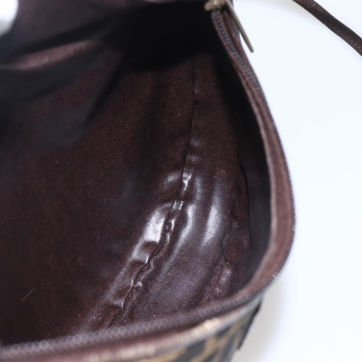 FENDI Zucca Canvas Shoulder Bag Black Brown Auth 157010