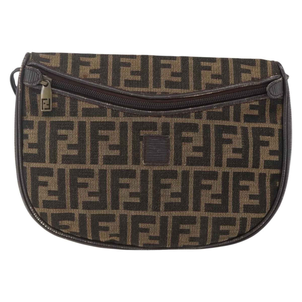 FENDI Zucca Canvas Shoulder Bag Black Brown Auth 157010