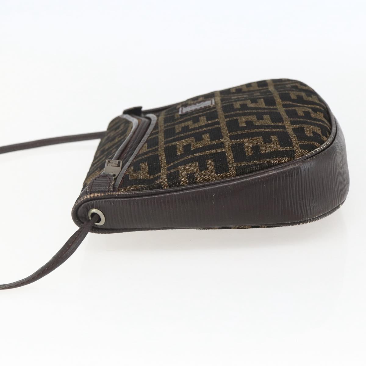 FENDI Zucca Canvas Shoulder Bag Black Brown Auth 157010