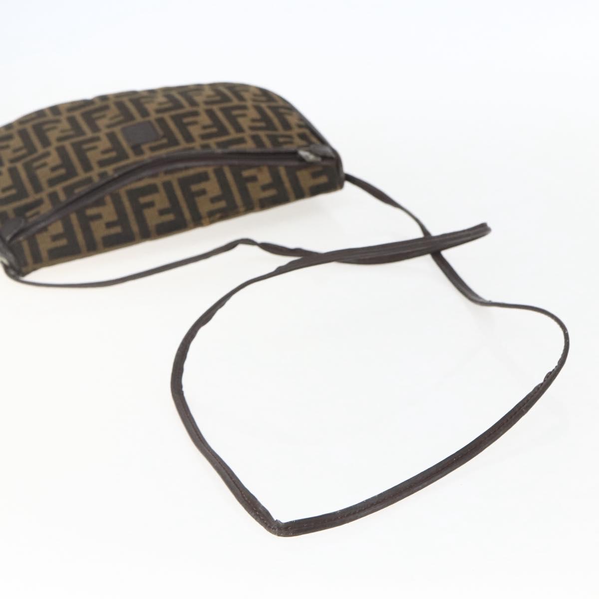 FENDI Zucca Canvas Shoulder Bag Black Brown Auth 157010