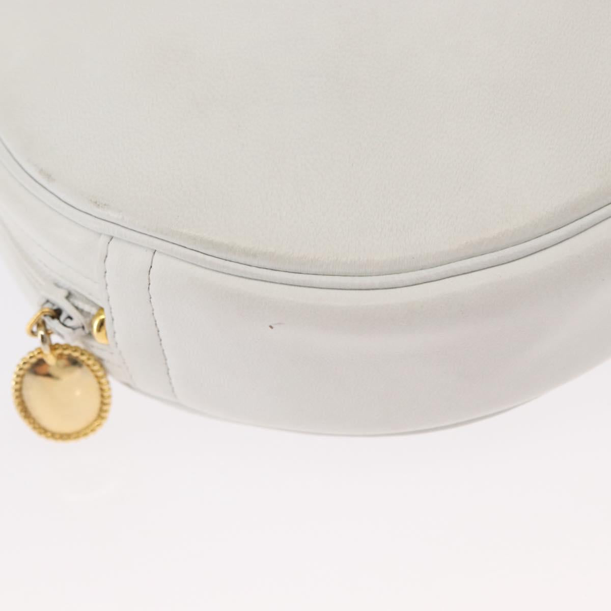 Christian Dior Chain Shoulder Bag Leather White Gold Auth 157011