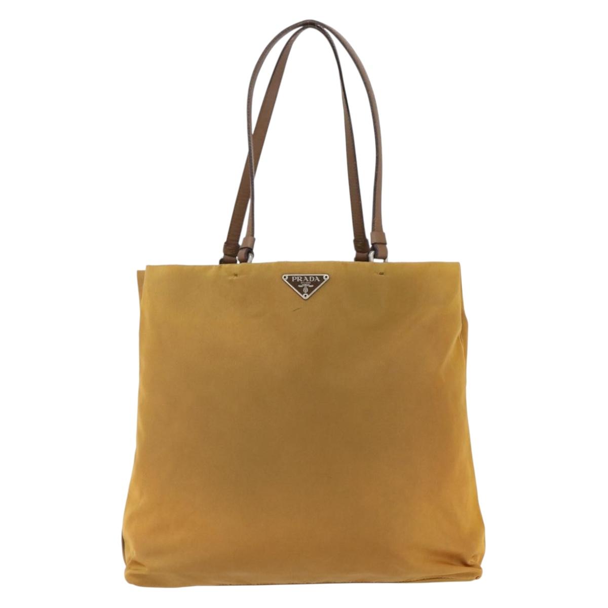 PRADA Tote Bag Nylon Yellow Silver Auth 157014