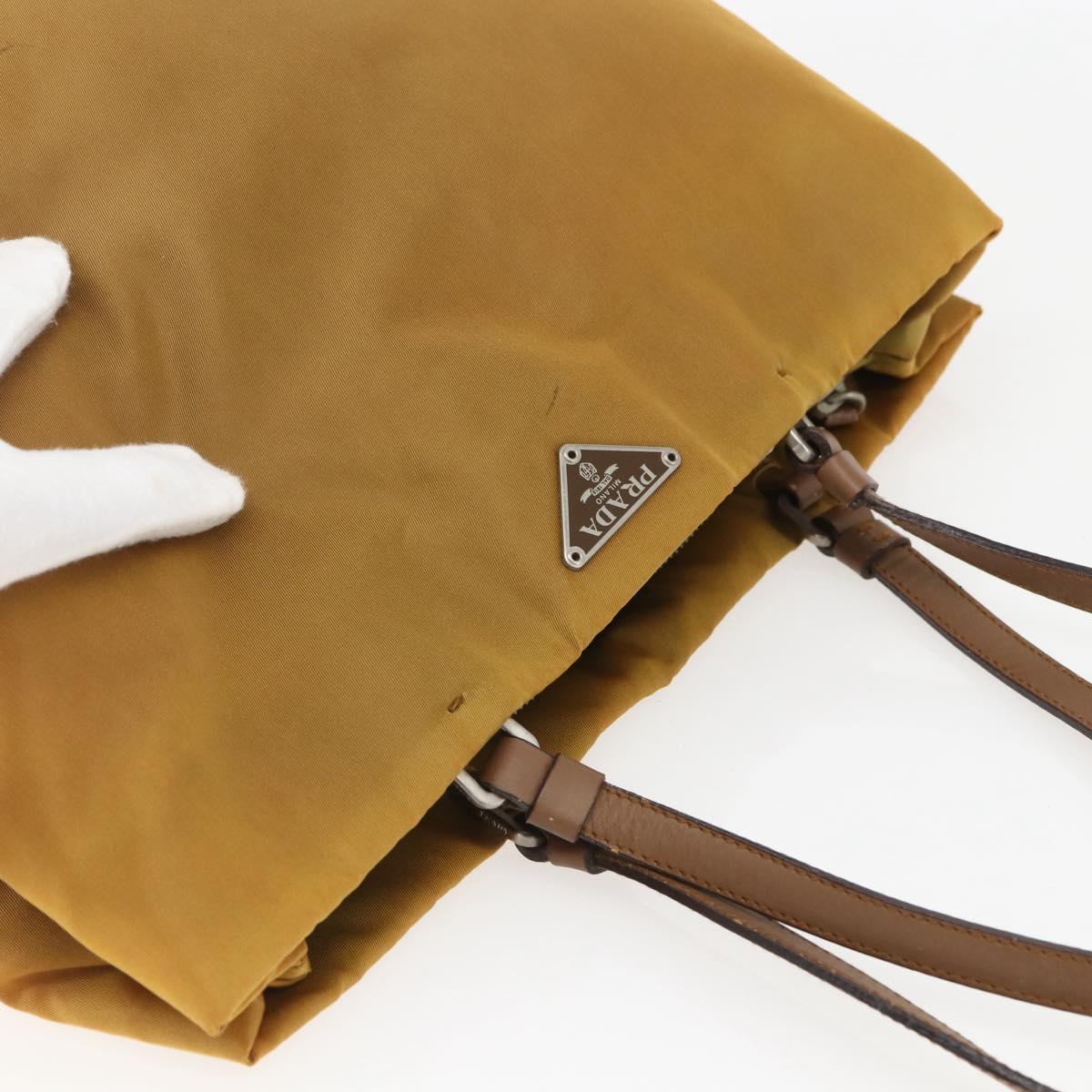 PRADA Tote Bag Nylon Yellow Silver Auth 157014