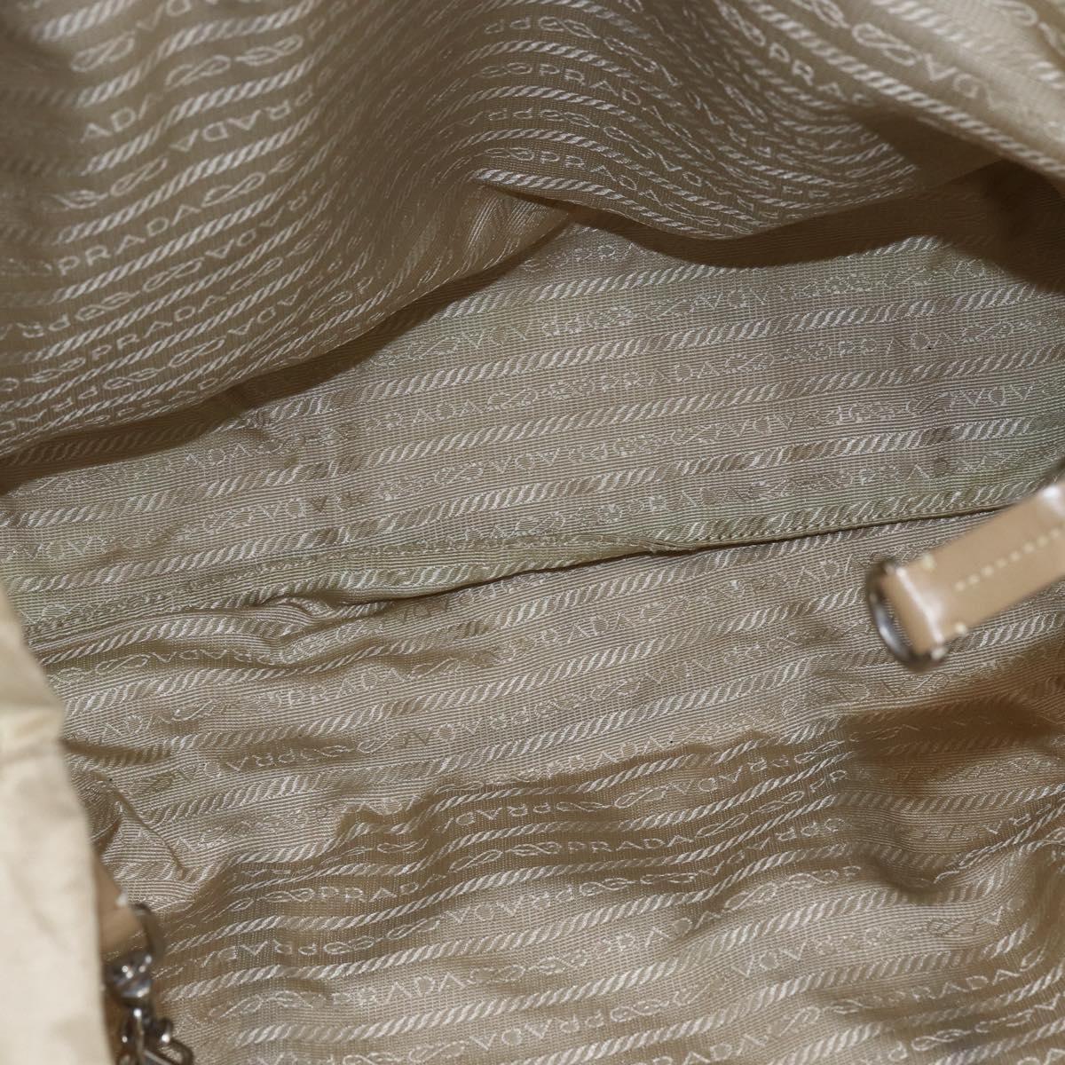 PRADA Tote Bag Nylon Beige Silver Auth 157015