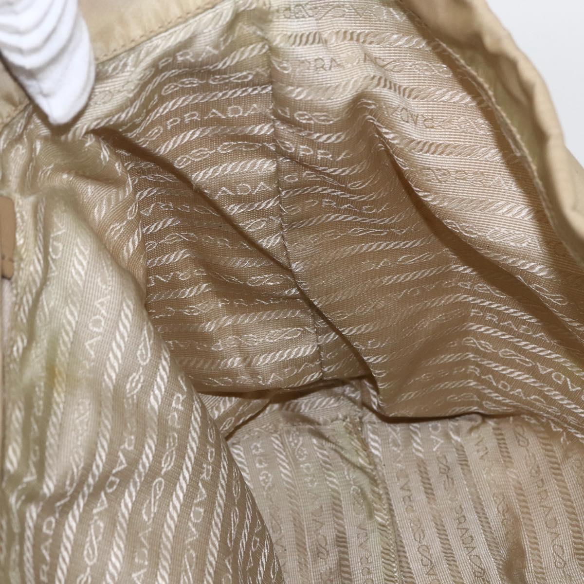 PRADA Tote Bag Nylon Beige Silver Auth 157015