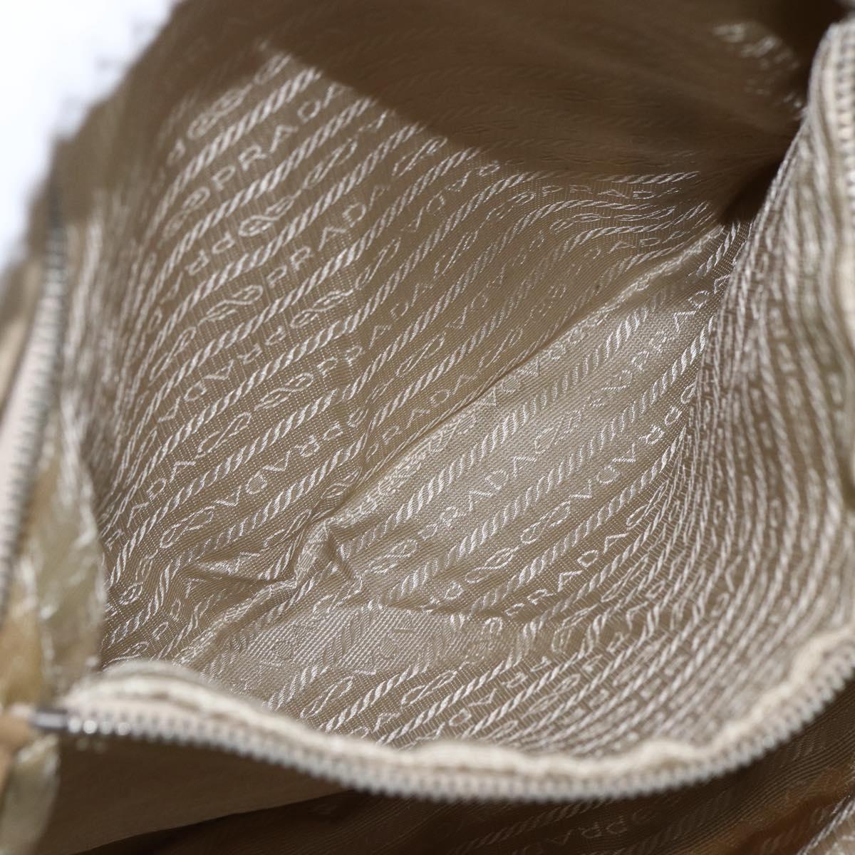 PRADA Tote Bag Nylon Beige Silver Auth 157015