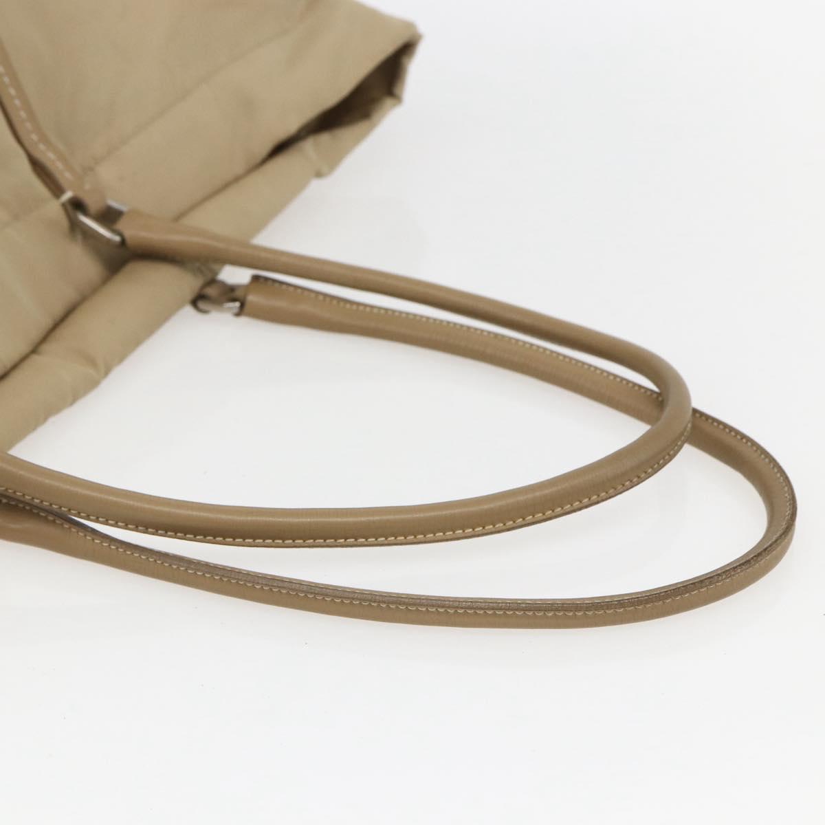 PRADA Tote Bag Nylon Beige Silver Auth 157015