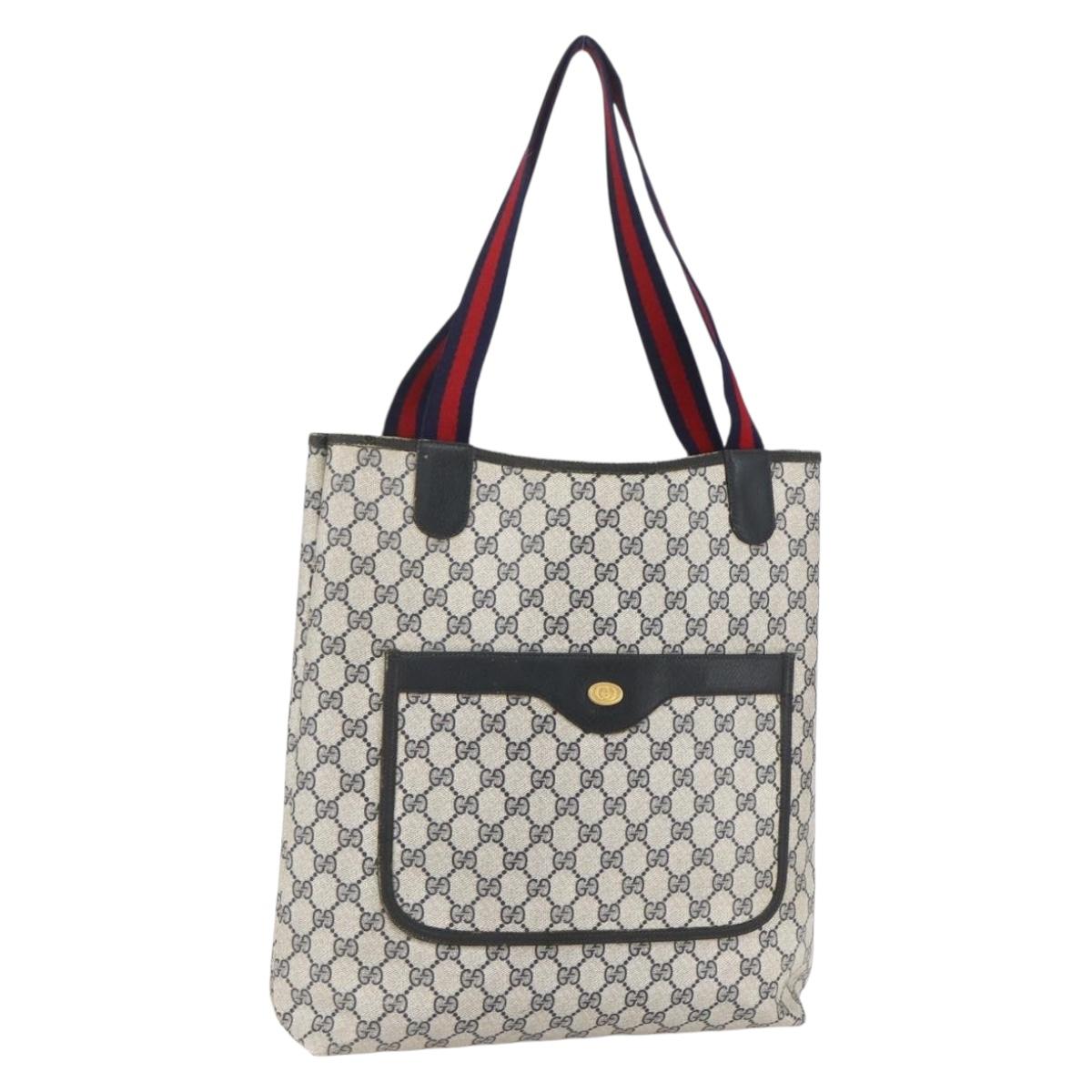 GUCCI GG Supreme Sherry Line Tote Bag PVC Navy Gold 904 02 003 Auth 157032