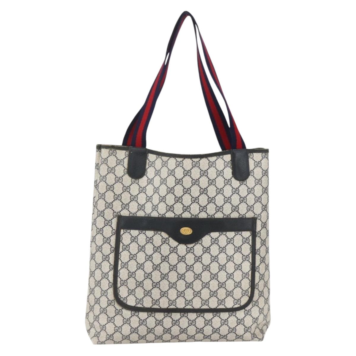 GUCCI GG Supreme Sherry Line Tote Bag PVC Navy Gold 904 02 003 Auth 157032
