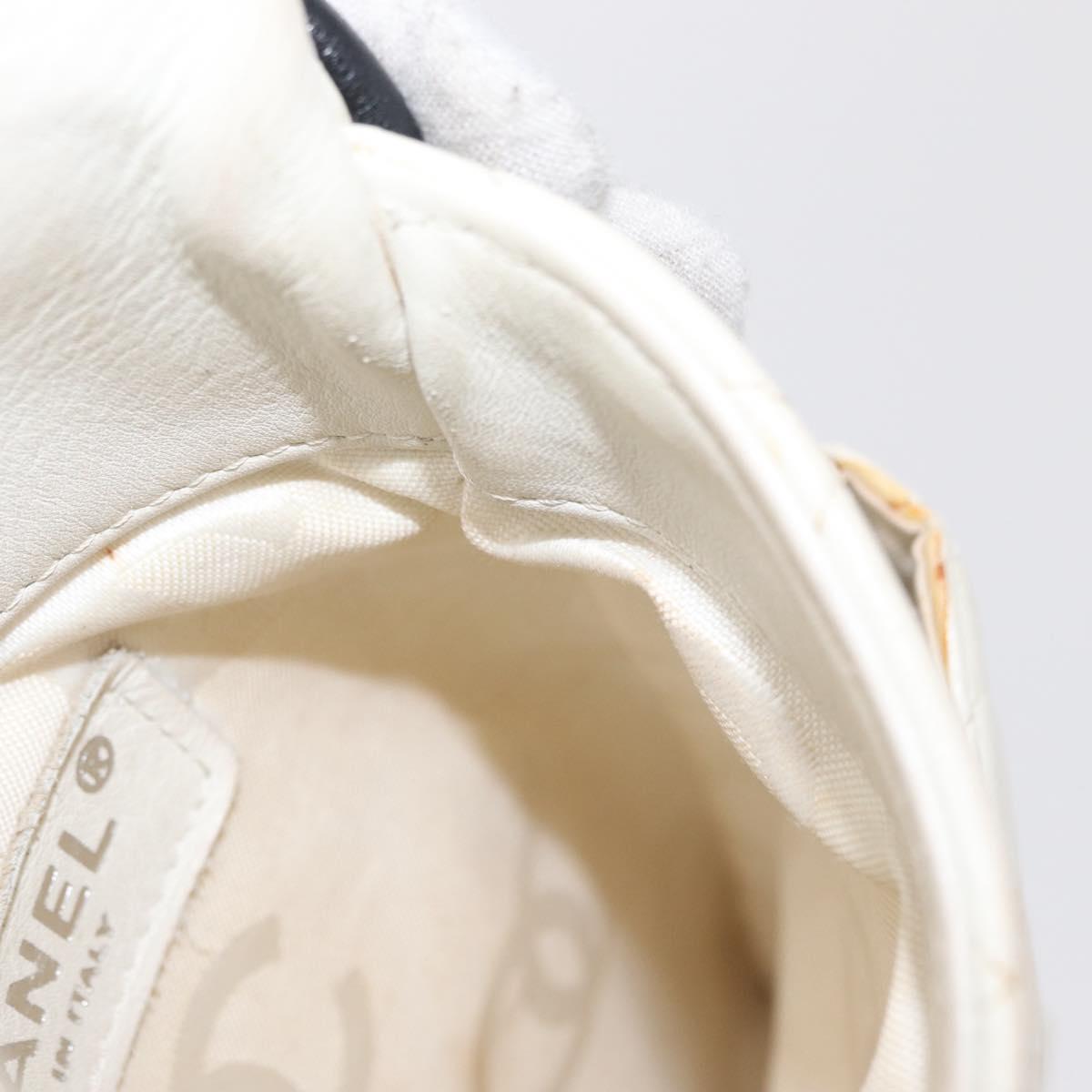 CHANEL Matelasse Cambon Line Shoulder Bag Calf Skin White Black CC Auth 157056