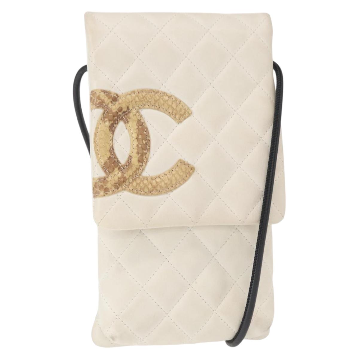 CHANEL Matelasse Cambon Line Shoulder Bag Calf Skin White Black CC Auth 157056