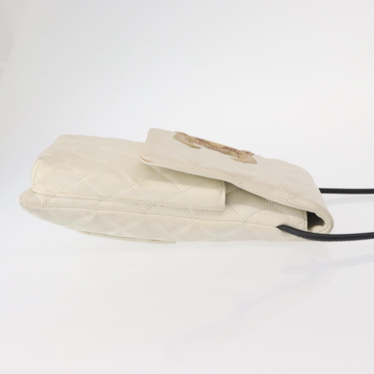 CHANEL Matelasse Cambon Line Shoulder Bag Calf Skin White Black CC Auth 157056