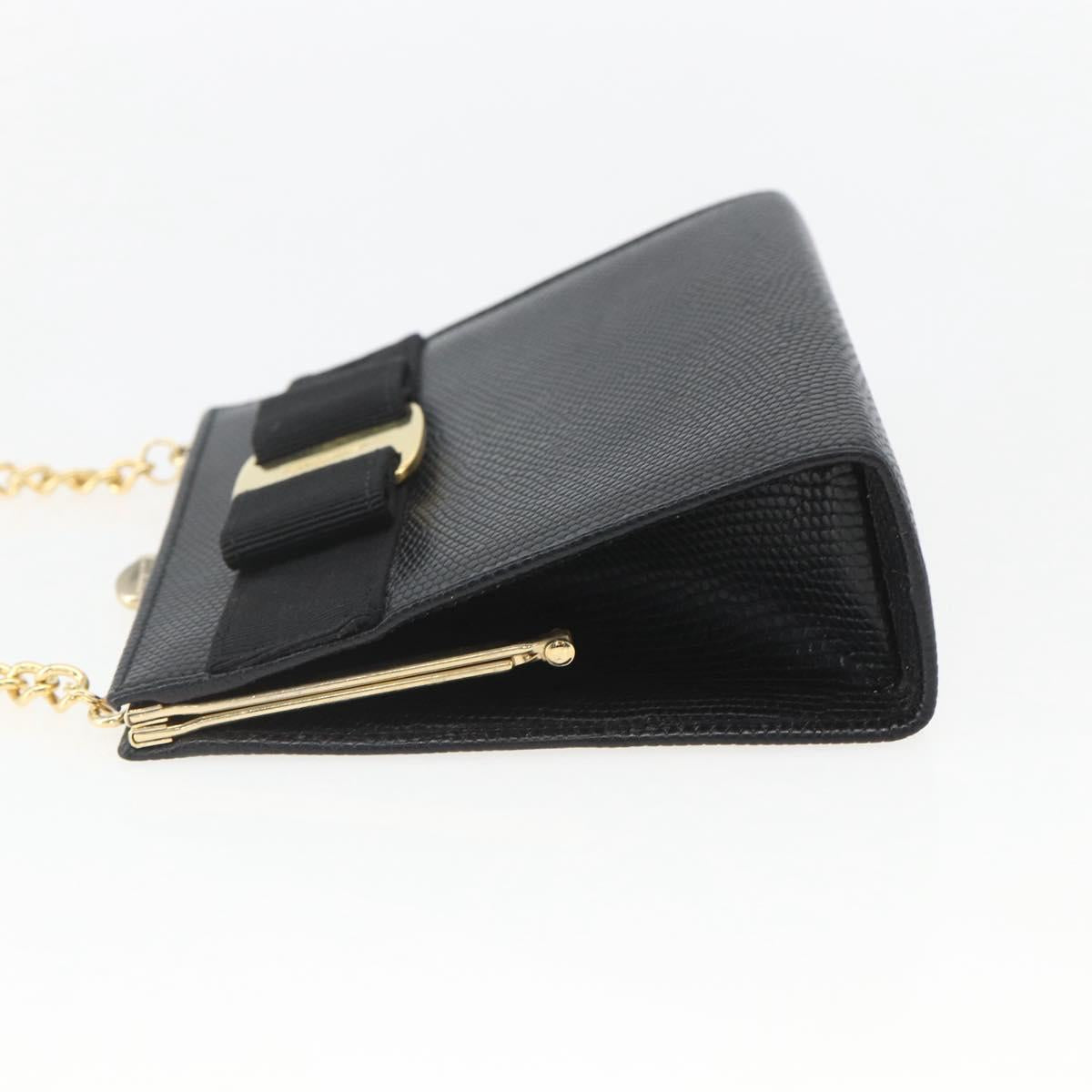 Salvatore Ferragamo Chain Vala Shoulder Bag Leather Black Gold Auth 157062