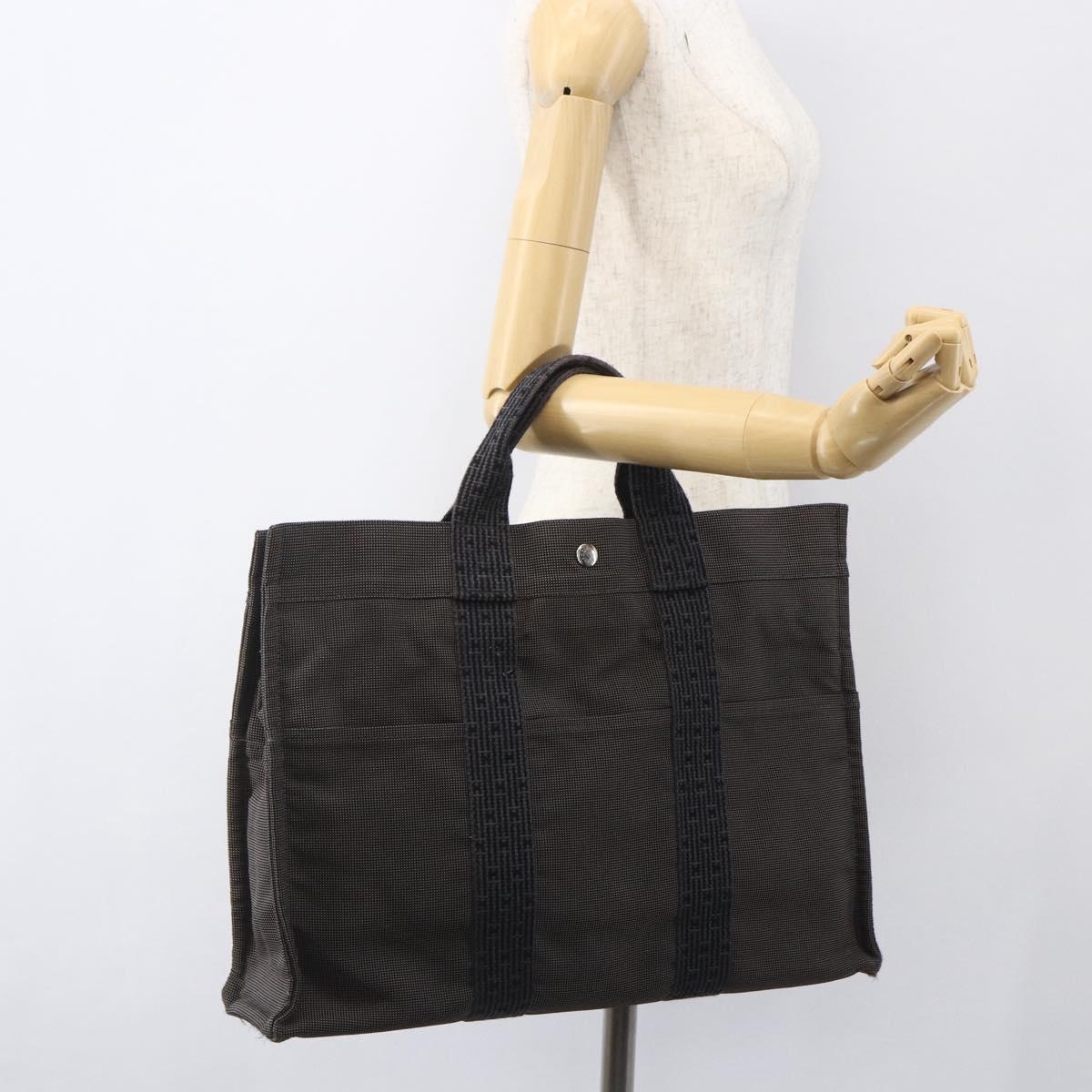 HERMES Her LineMM Hand Bag Canvas Gray Silver Auth 157067