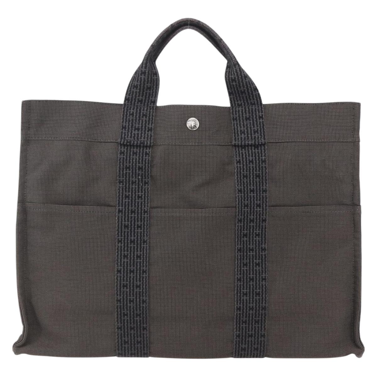 HERMES Her LineMM Hand Bag Canvas Gray Silver Auth 157067