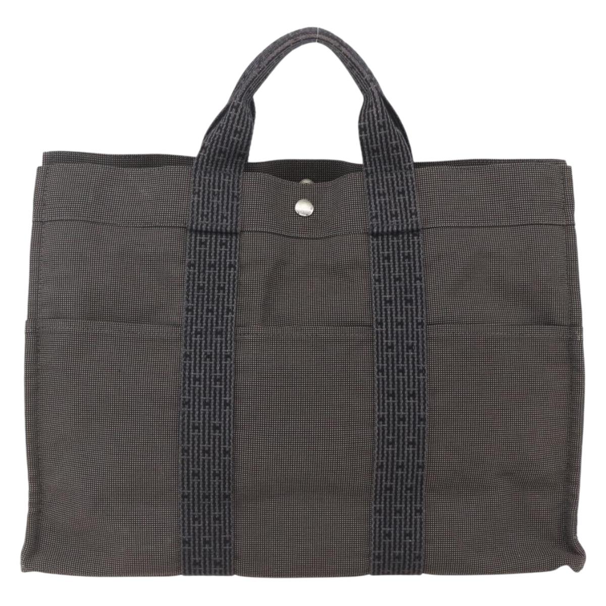 HERMES Her LineMM Hand Bag Canvas Gray Silver Auth 157067