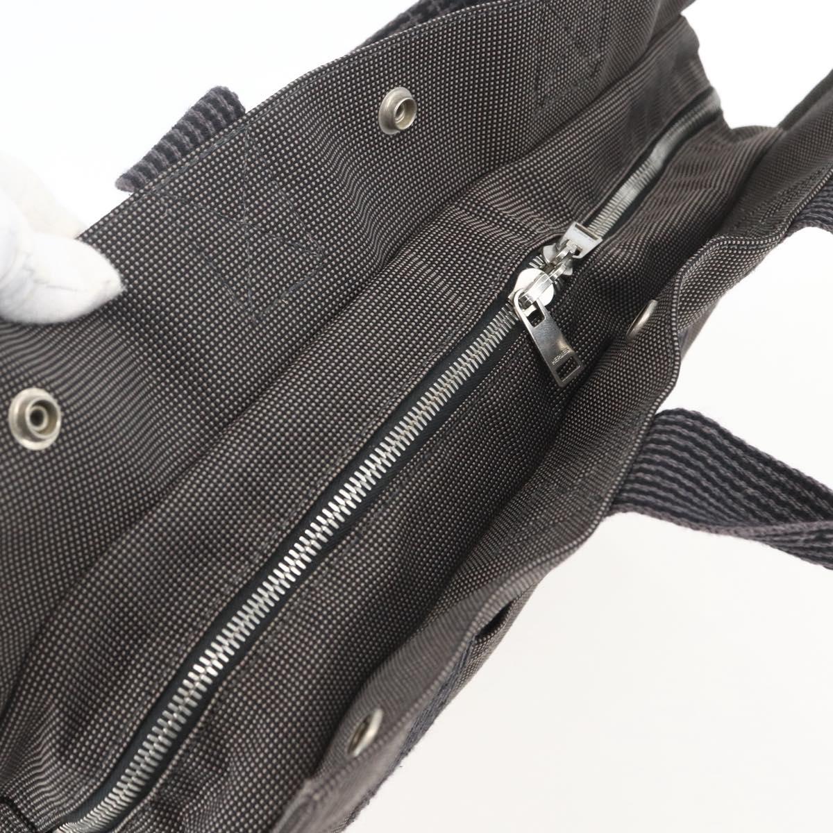 HERMES Her LineMM Hand Bag Canvas Gray Silver Auth 157067