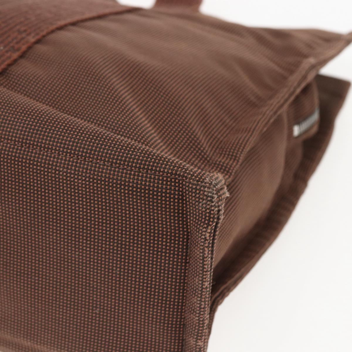 HERMES Her LineMM Hand Bag Canvas Brown Silver Auth 157068