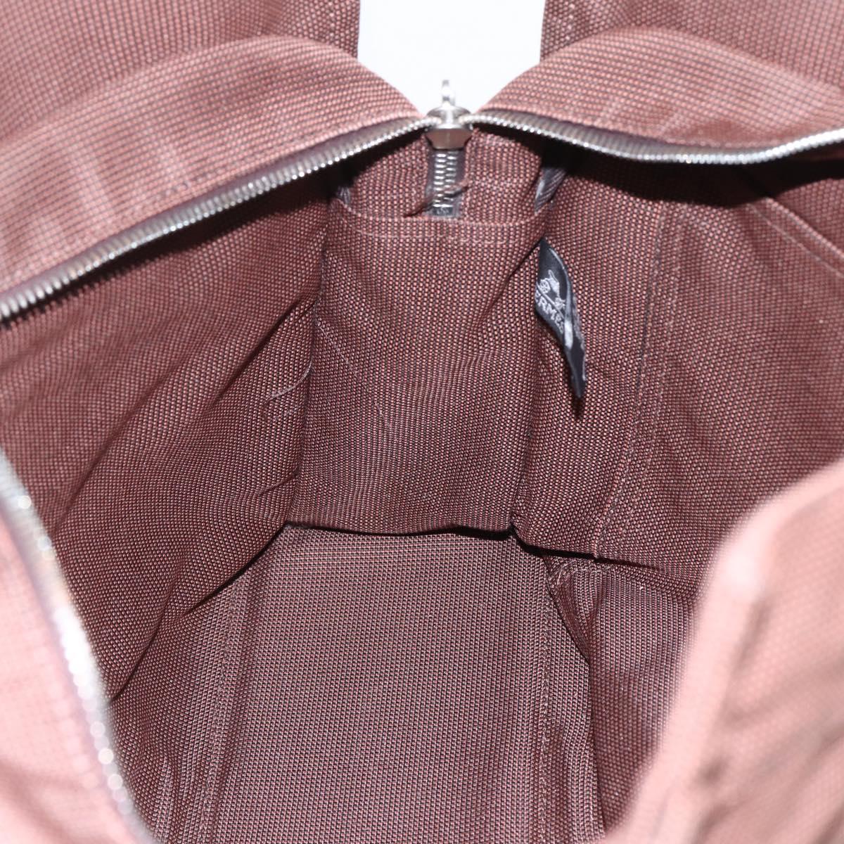 HERMES Her LineMM Hand Bag Canvas Brown Silver Auth 157068