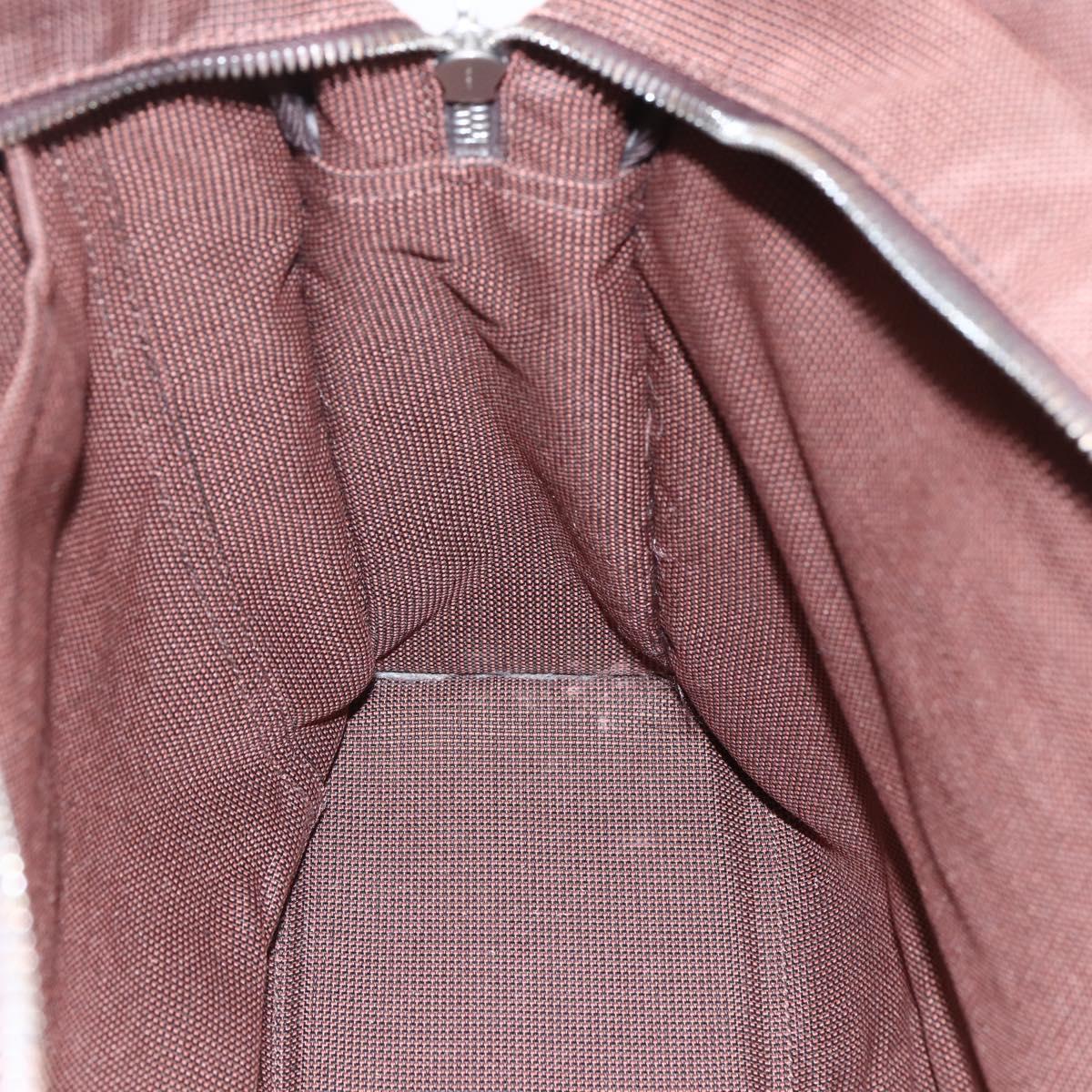 HERMES Her LineMM Hand Bag Canvas Brown Silver Auth 157068