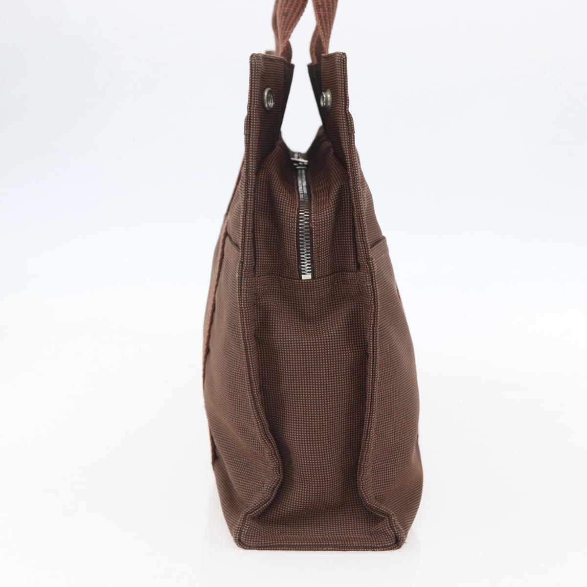 HERMES Her LineMM Hand Bag Canvas Brown Silver Auth 157068