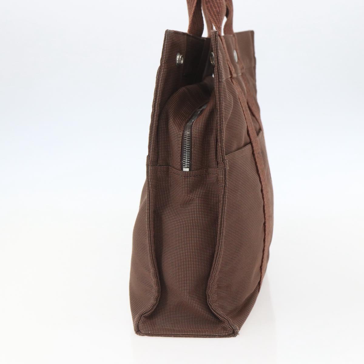 HERMES Her LineMM Hand Bag Canvas Brown Silver Auth 157068