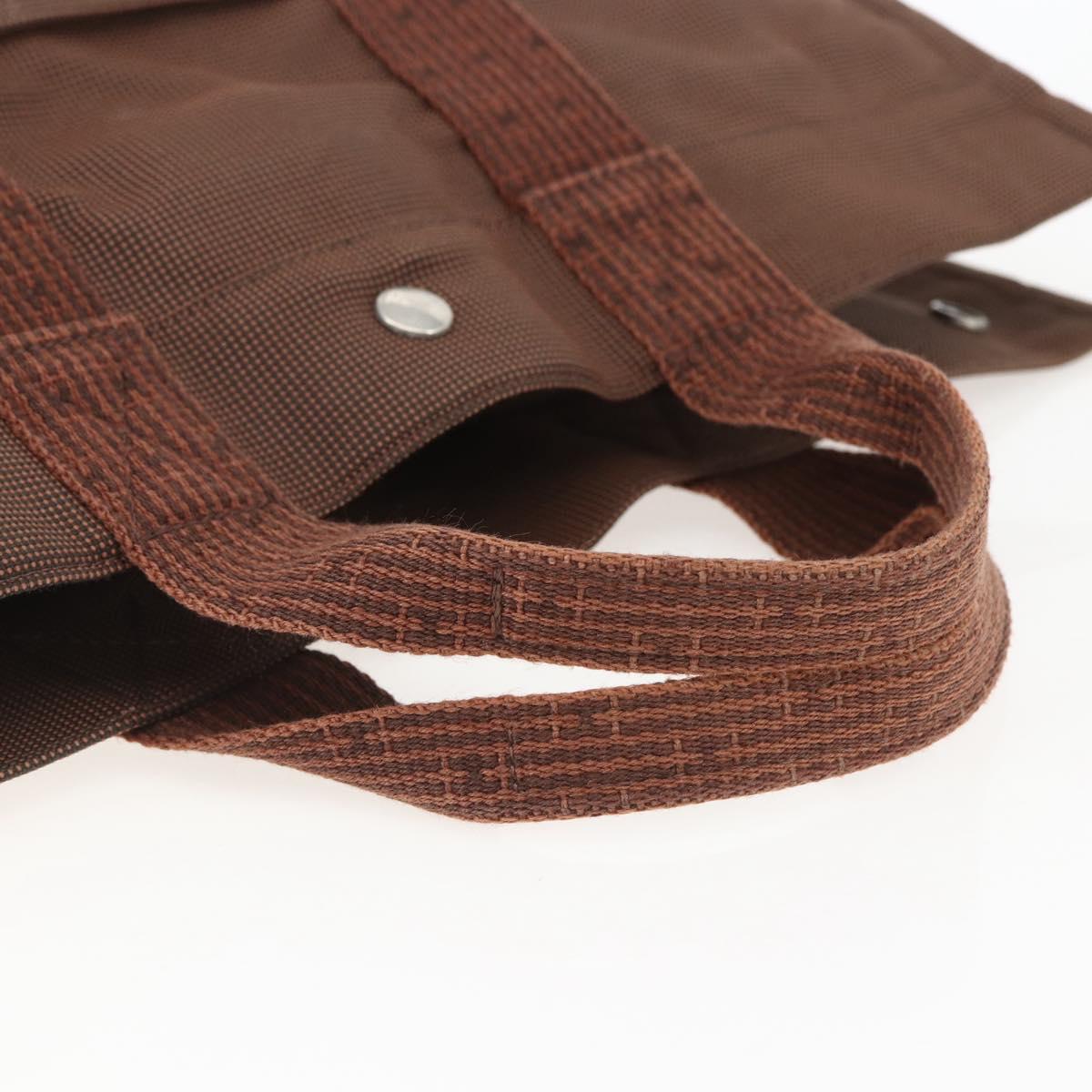 HERMES Her LineMM Hand Bag Canvas Brown Silver Auth 157068