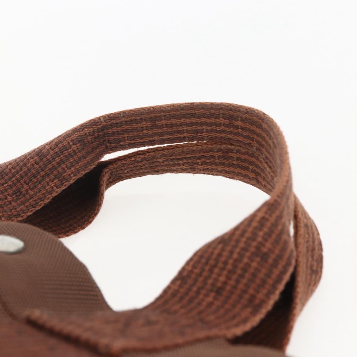 HERMES Her LineMM Hand Bag Canvas Brown Silver Auth 157068