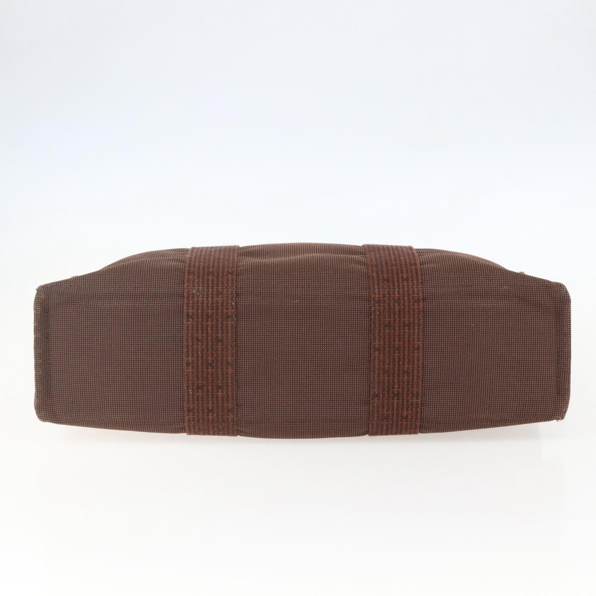 HERMES Her LineMM Hand Bag Canvas Brown Silver Auth 157068