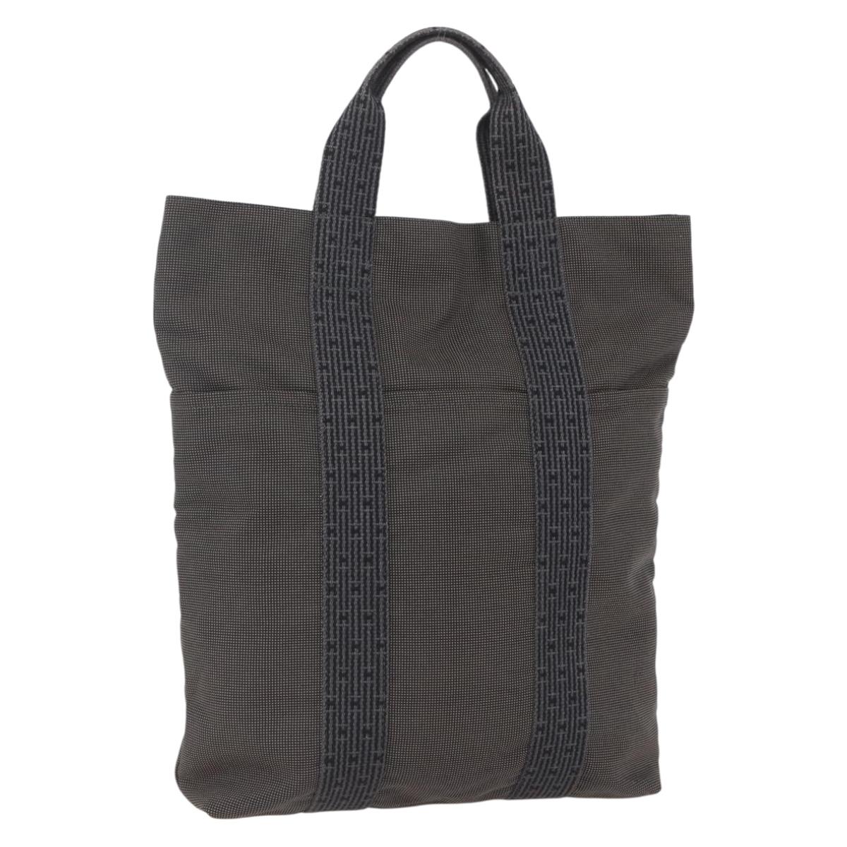 HERMES Her LineMM Hand Bag Canvas Gray Silver Auth 157069