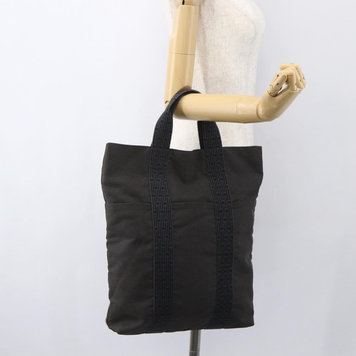 HERMES Her LineMM Hand Bag Canvas Gray Silver Auth 157069