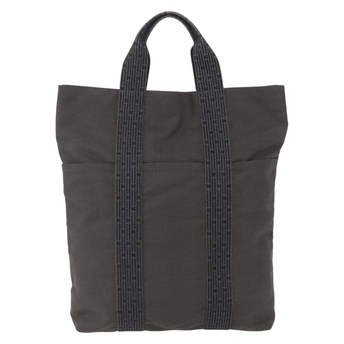 HERMES Her LineMM Hand Bag Canvas Gray Silver Auth 157069