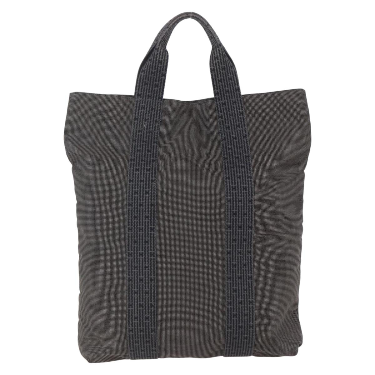 HERMES Her LineMM Hand Bag Canvas Gray Silver Auth 157069
