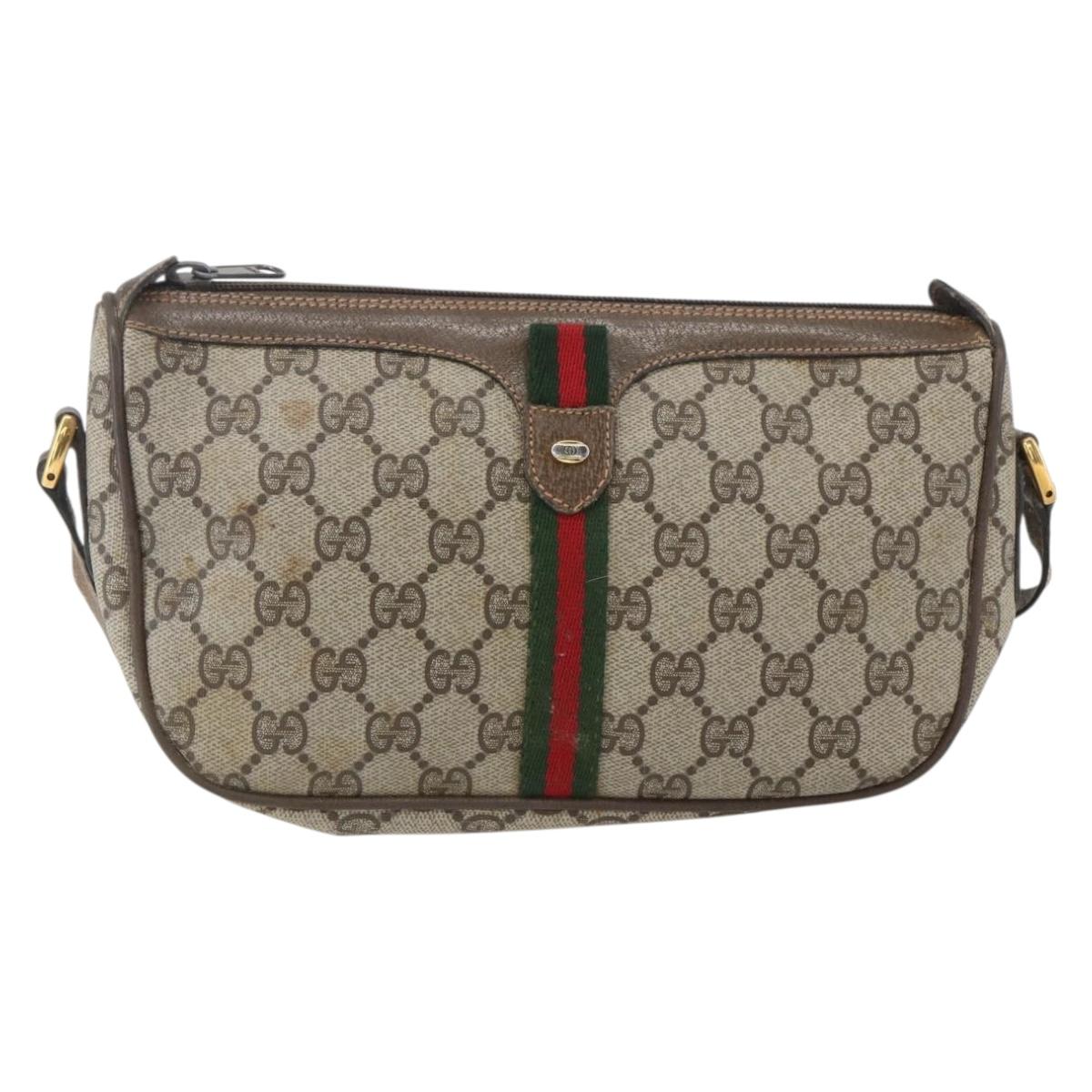 GUCCI GG Supreme Web Sherry Line Bag PVC Beige Gold 89 02 054 Auth 157071