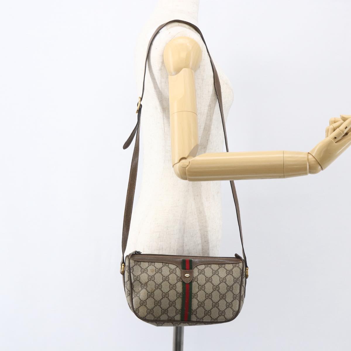 GUCCI GG Supreme Web Sherry Line Bag PVC Beige Gold 89 02 054 Auth 157071