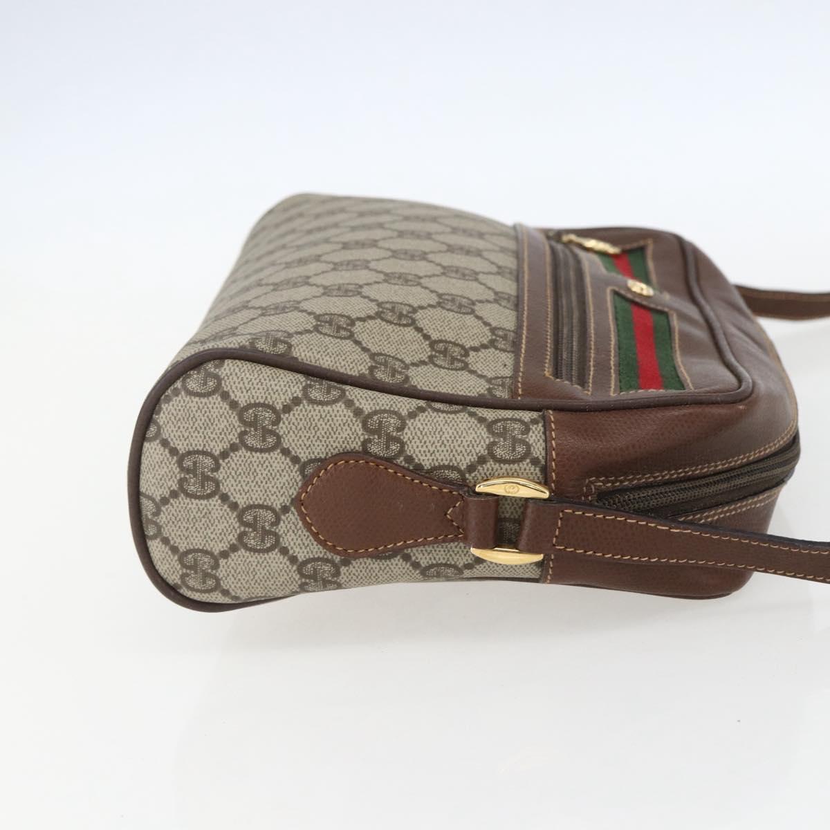 GUCCI GG Supreme Web Sherry Line Bag PVC Beige Gold 001 113 6165 Auth 157072