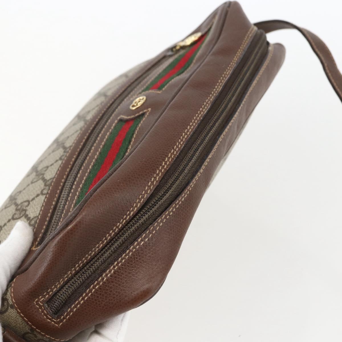 GUCCI GG Supreme Web Sherry Line Bag PVC Beige Gold 001 113 6165 Auth 157072