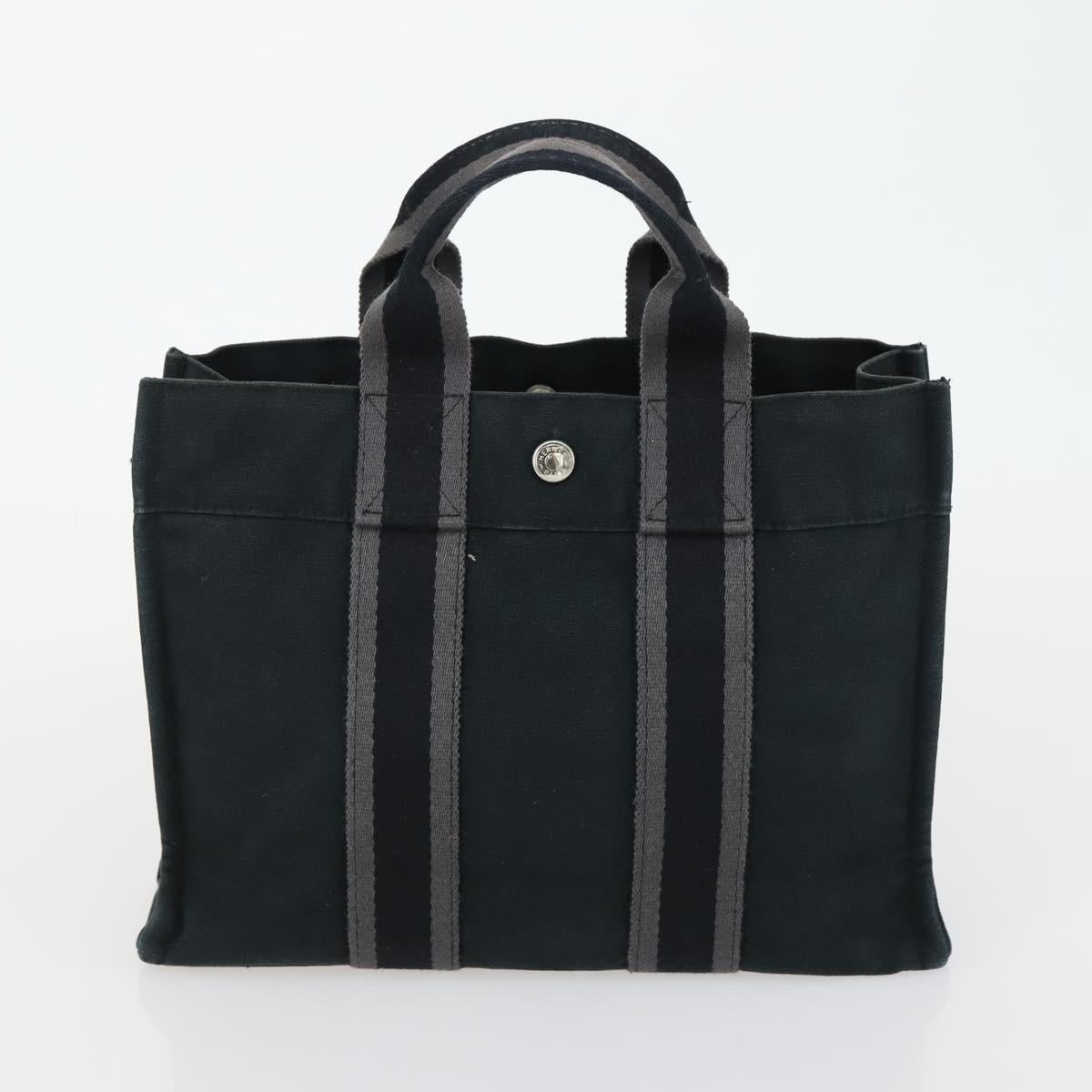 HERMES Fourre ToutPM Hand Bag Canvas 2 Set Black Auth 157076
