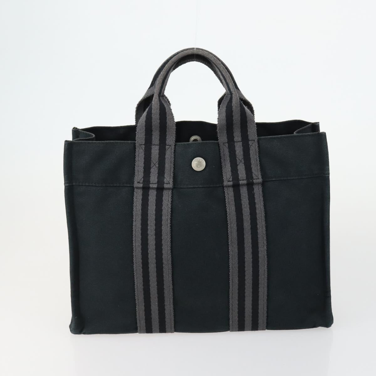 HERMES Fourre ToutPM Hand Bag Canvas 2 Set Black Auth 157076