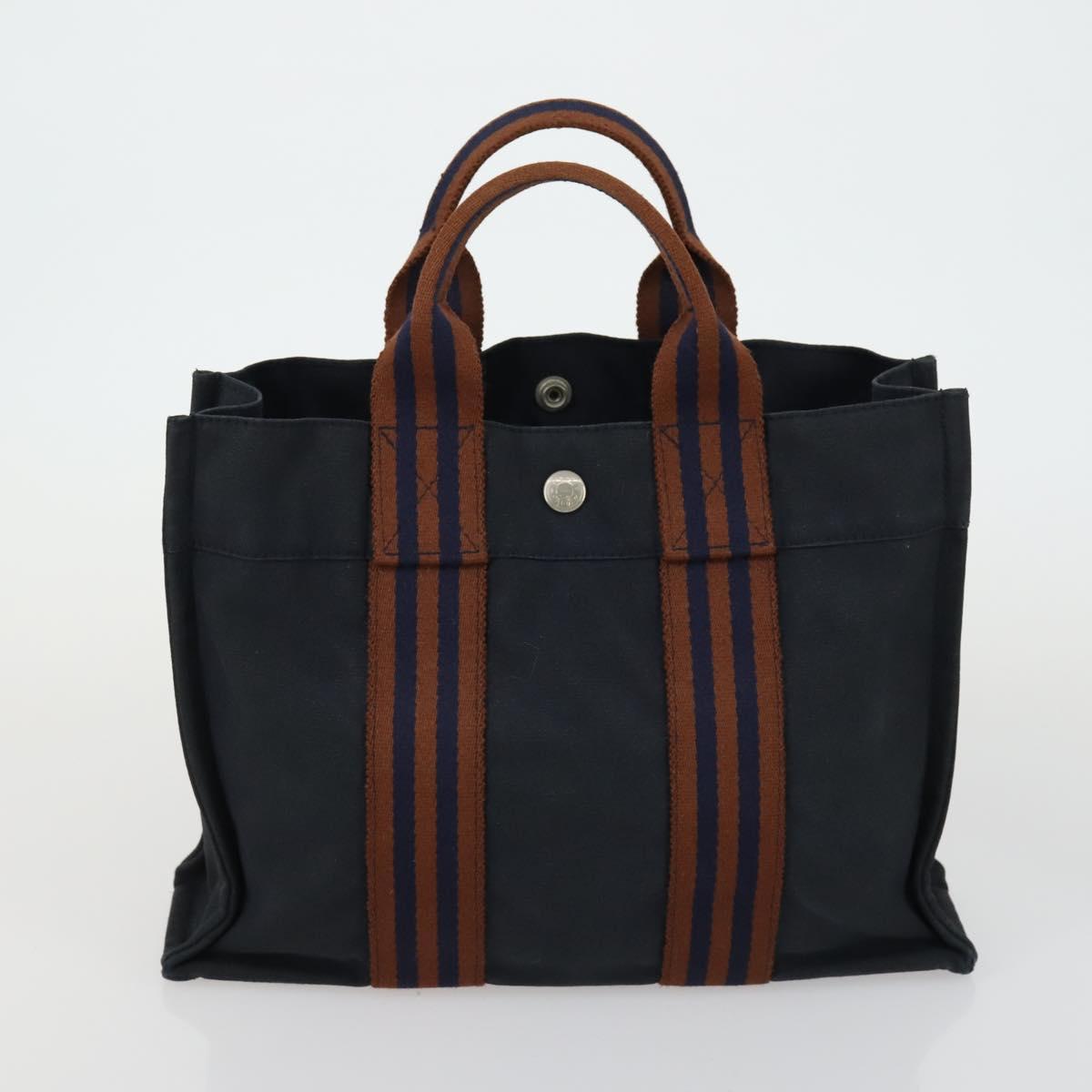 HERMES Brown Fourre Tout Hand Bag Canvas 4 Set Black Navy gray Auth 157079
