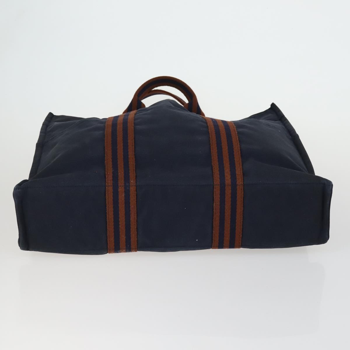 HERMES Brown Fourre Tout Hand Bag Canvas 4 Set Black Navy gray Auth 157079