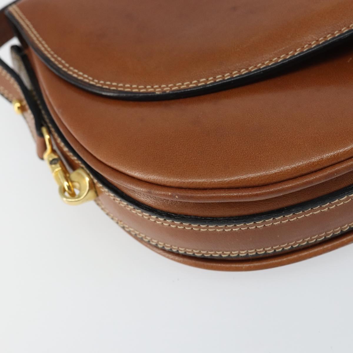 BALLY Shoulder Bag Leather Brown Gold Auth 157101