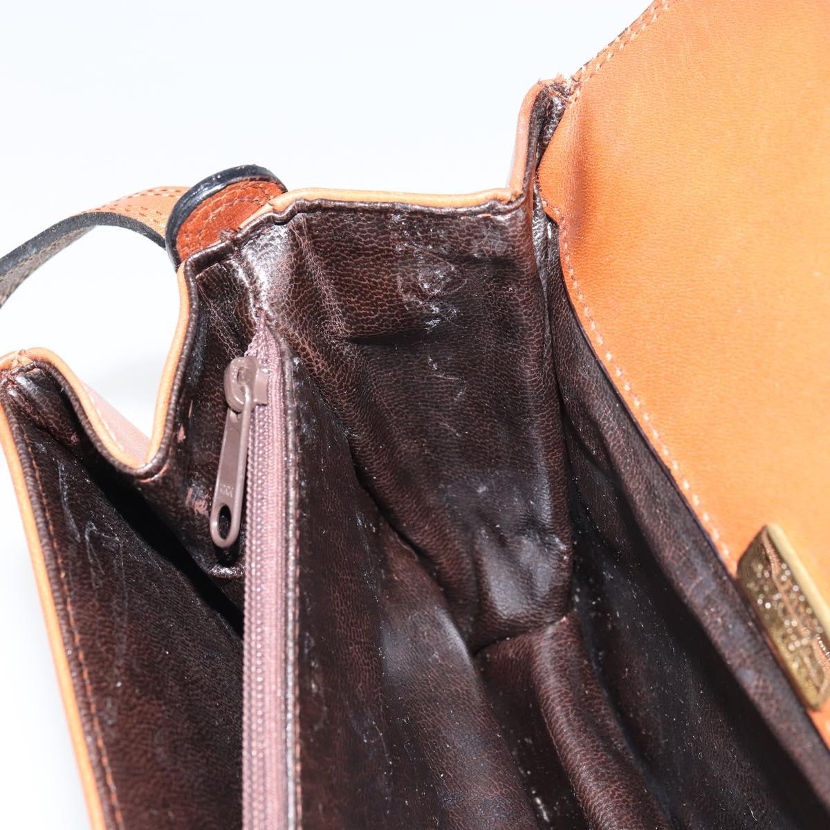 BALLY Shoulder Bag Leather Brown Gold Auth 157101