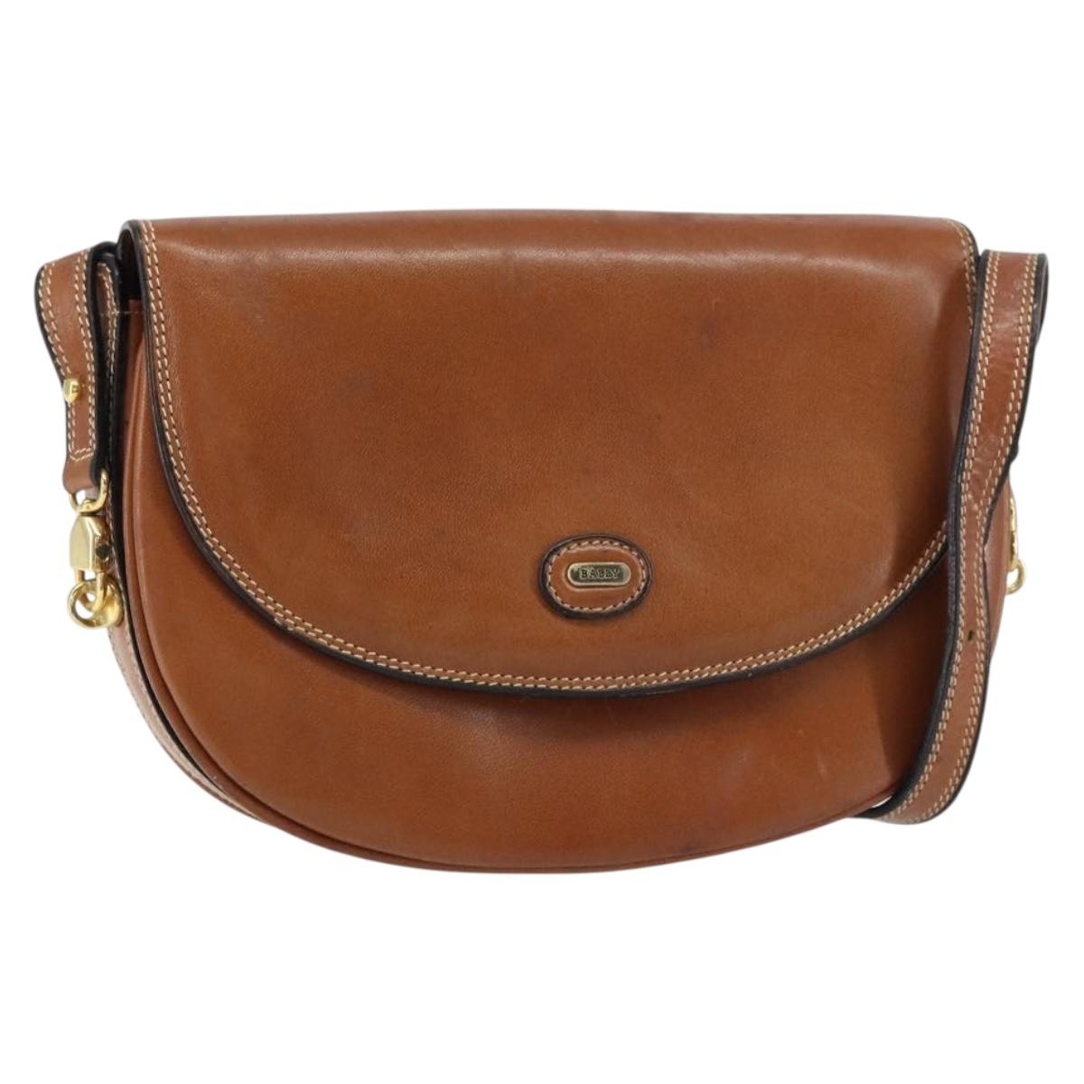 BALLY Shoulder Bag Leather Brown Gold Auth 157101