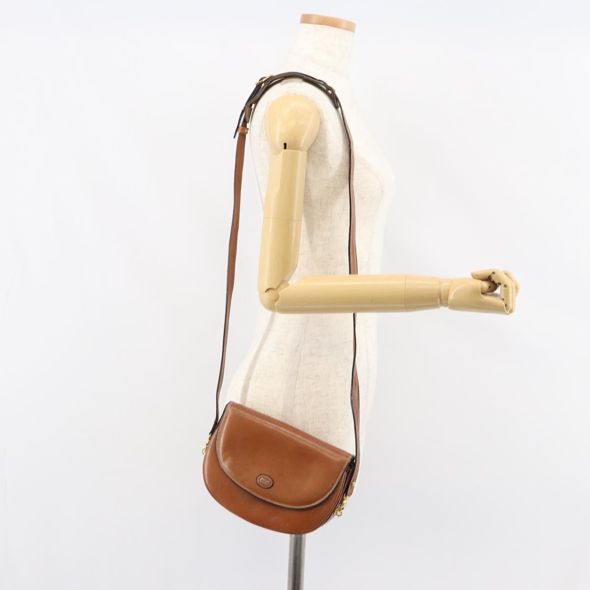 BALLY Shoulder Bag Leather Brown Gold Auth 157101