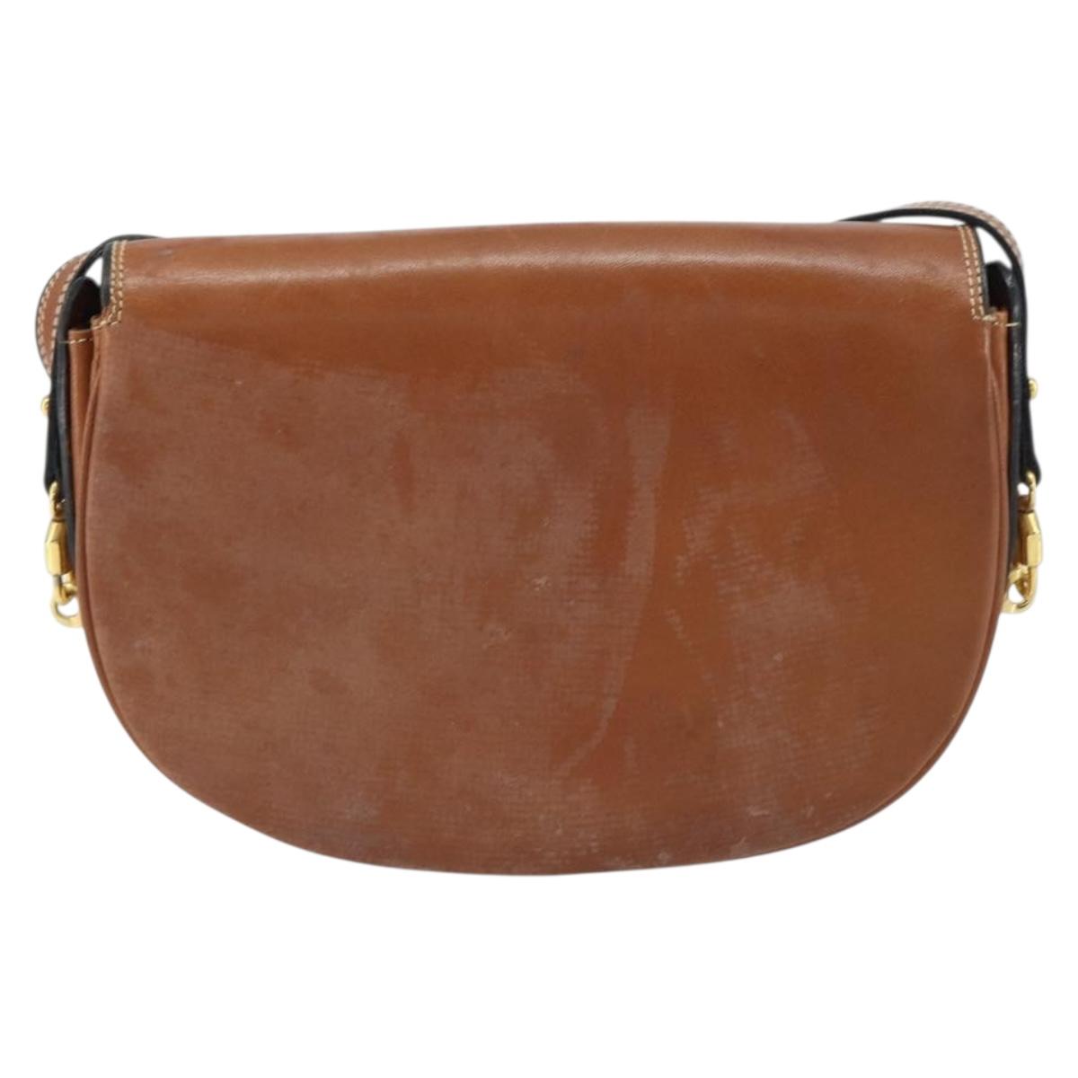 BALLY Shoulder Bag Leather Brown Gold Auth 157101