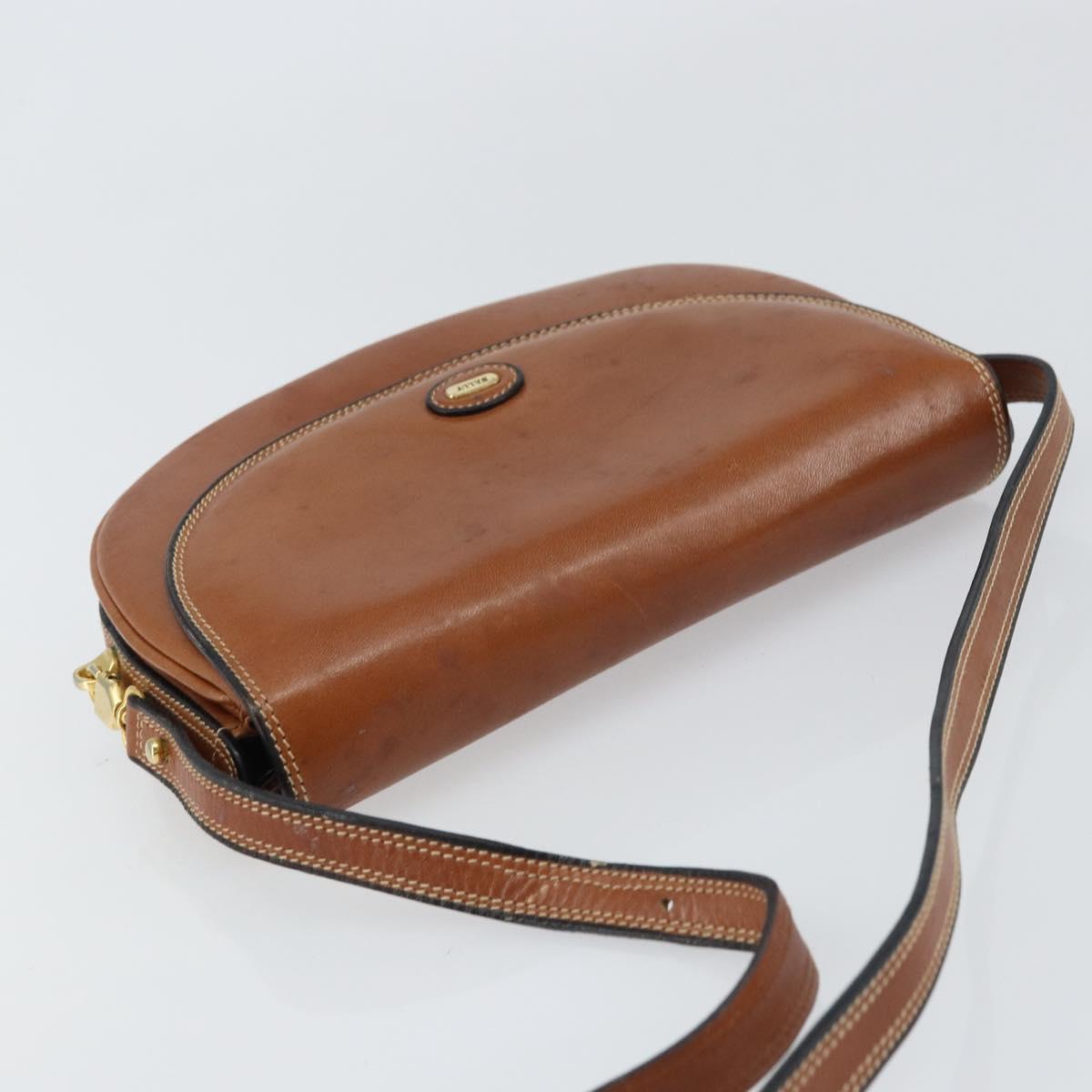 BALLY Shoulder Bag Leather Brown Gold Auth 157101