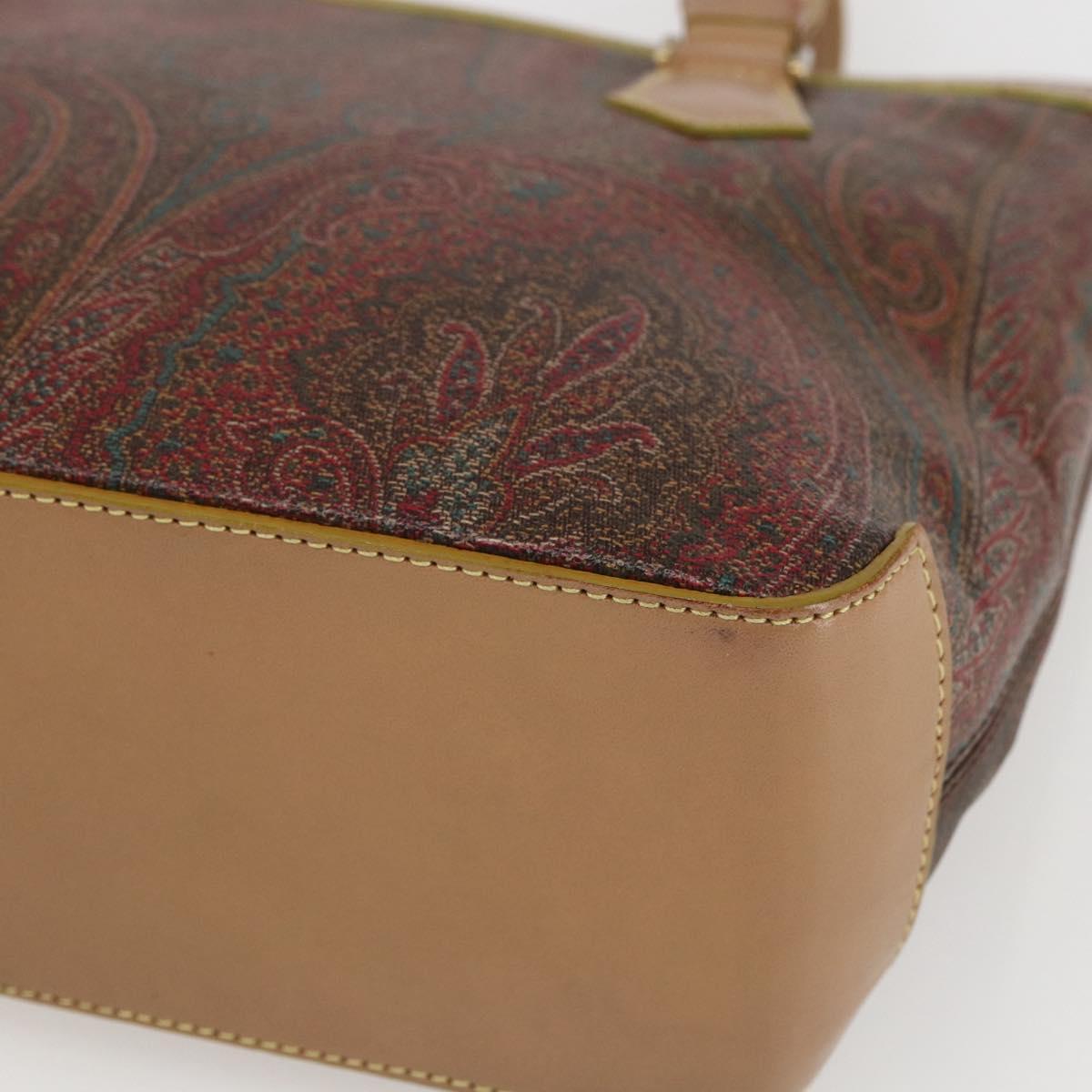 ETRO Paisley Hand Bag PVC Leather Brown Gold Auth 157103