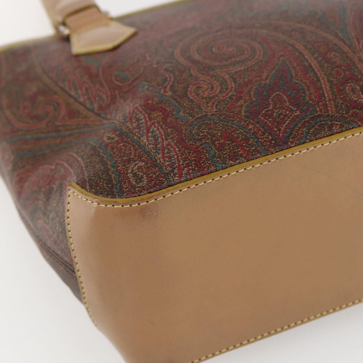 ETRO Paisley Hand Bag PVC Leather Brown Gold Auth 157103