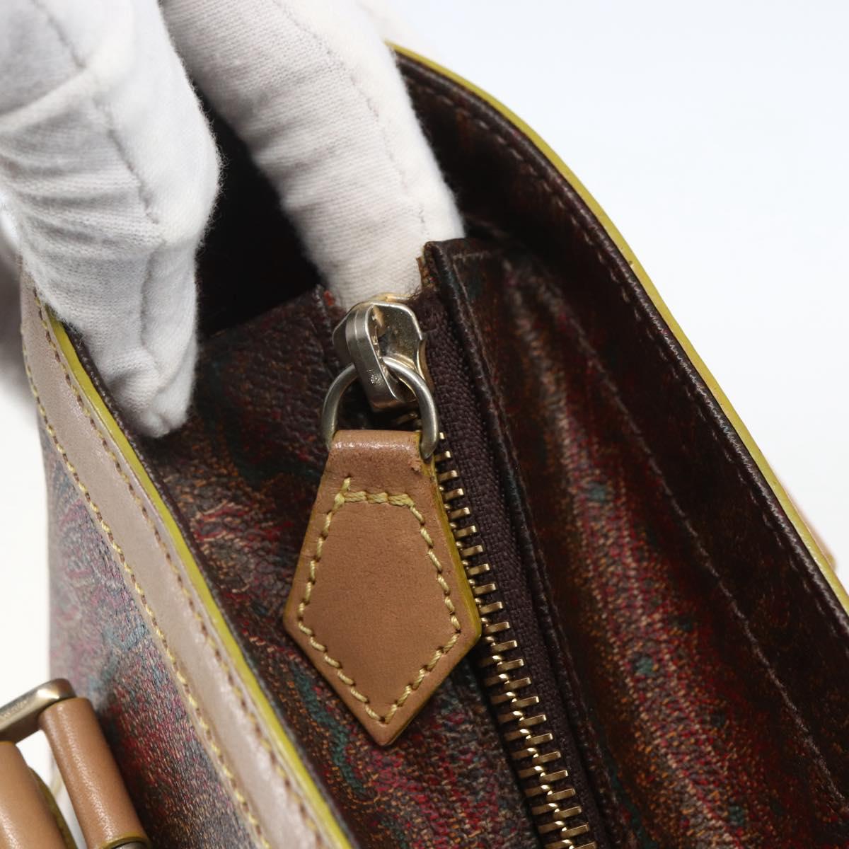 ETRO Paisley Hand Bag PVC Leather Brown Gold Auth 157103